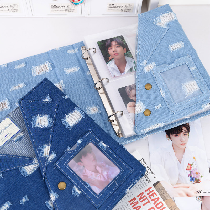 Pokemon Binder Card - 大型A5サイズ デニム加工 カードバインダー 3リングDリング 4ポケット写真アルバム 3インチ/6インチフォトカード、ポストカード、ポケモン、遊戯王、PTCGアルバム用